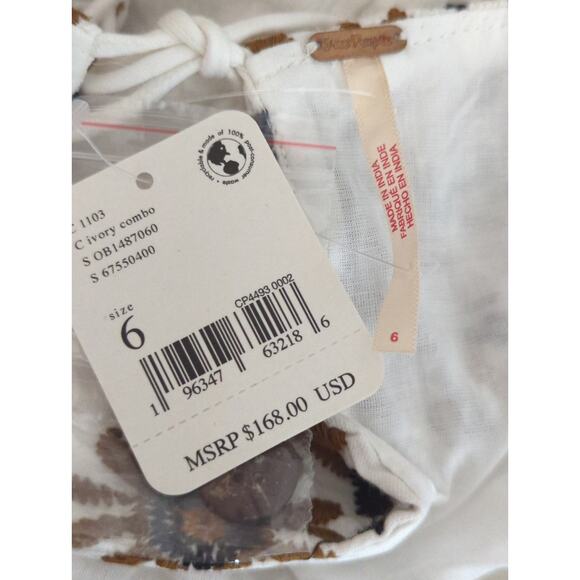 Free People Sardinia Mini White & Tan Cut Out Cotton Party Dress Size 6 NWT - Picture 14 of 15